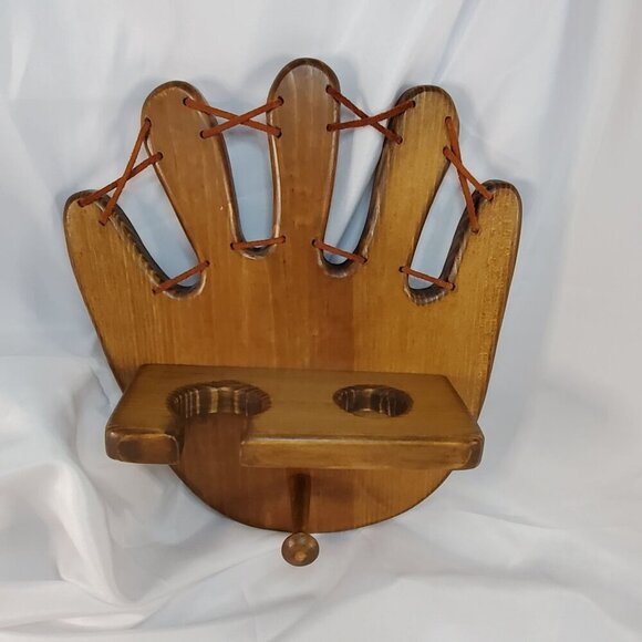 Wooden Baseball Glove Shaped Bat and Ball Holder Display Rack With Peg - Picture 9 of 10